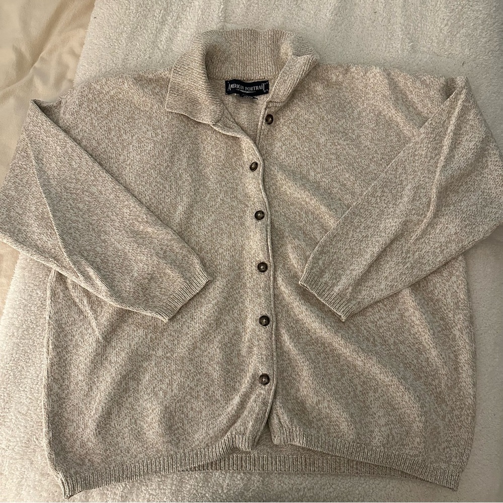 neutral beige vintage collared cardigan 100% cotton made in USA